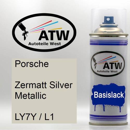 Porsche, Zermatt Silver Metallic, LY7Y / L1: 400ml Sprühdose, von ATW Autoteile West.